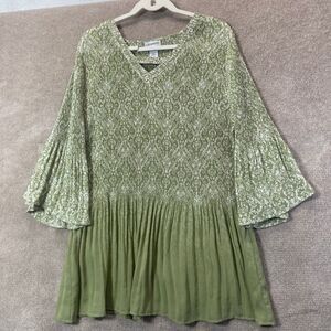 Catherines Blouse Womens 3X 26/28W Pleated Studded Boho Peasant Flowy Top